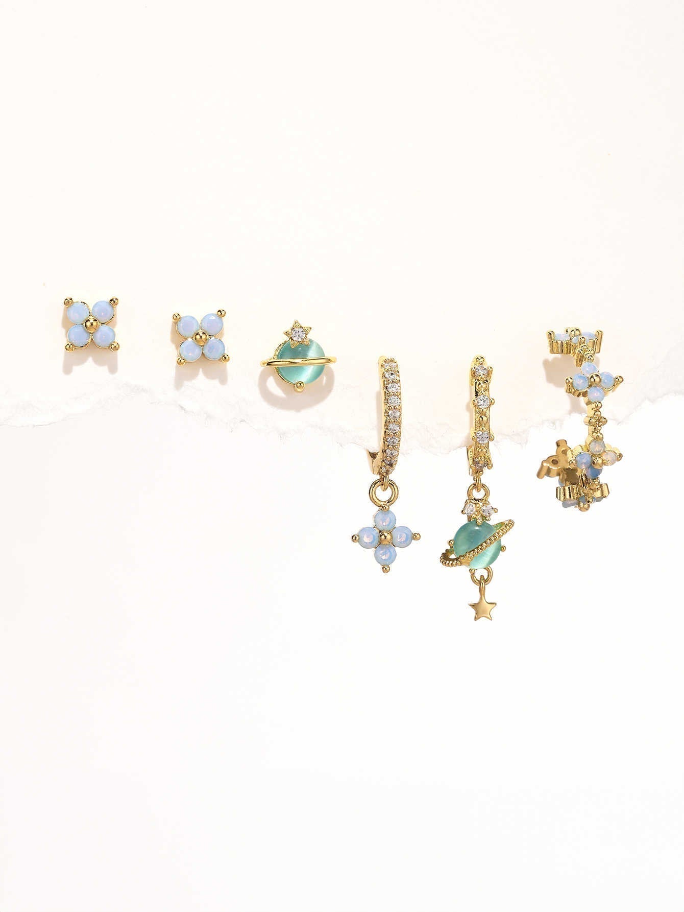 Elegant flower star earrings with zirconia - Joane