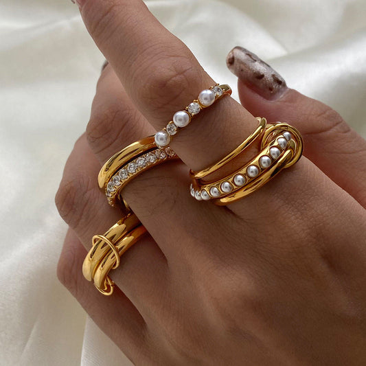 Albyn - Gold-Silver Pearl Stacking Ring