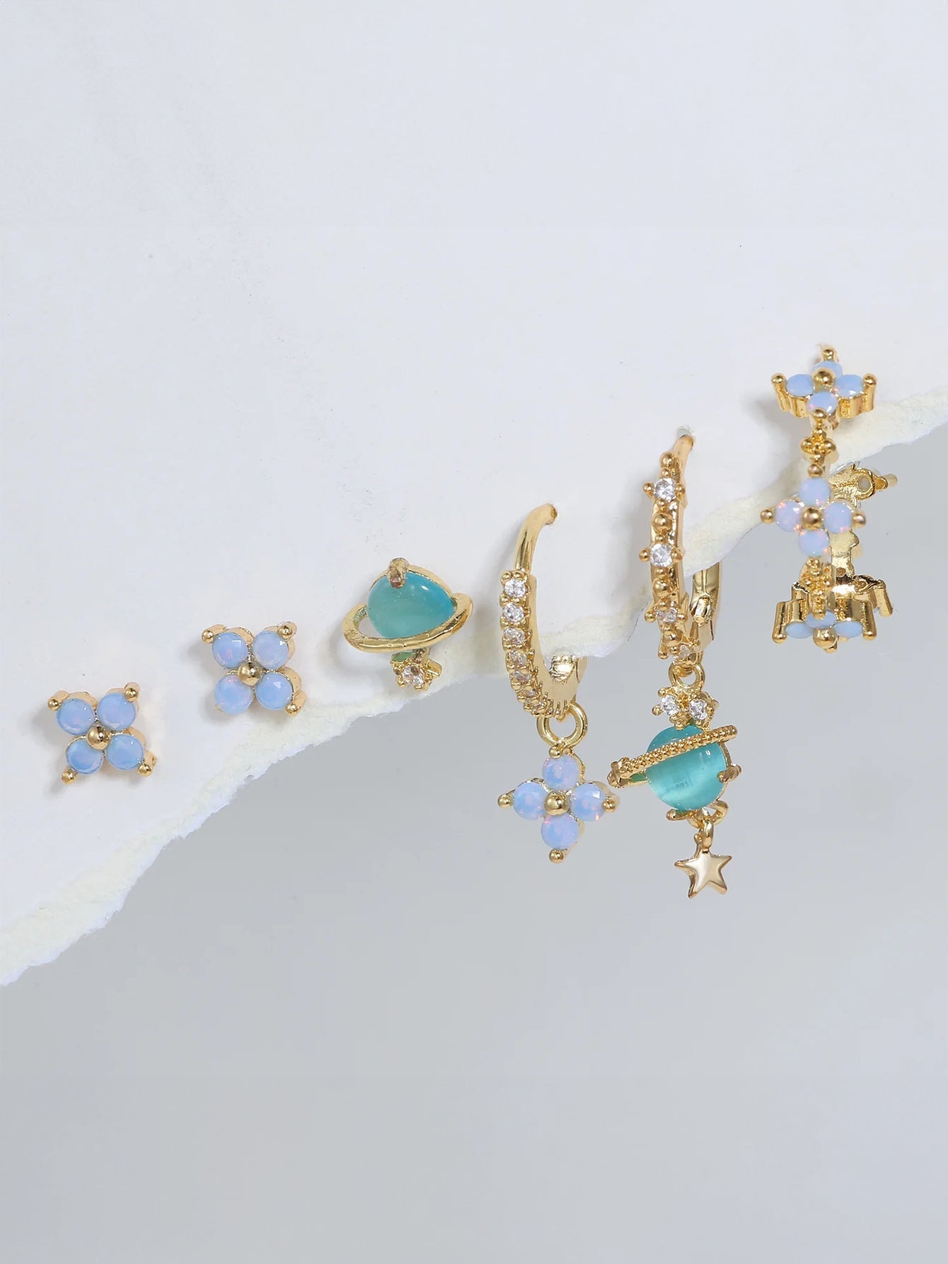 Elegant flower star earrings with zirconia - Joane